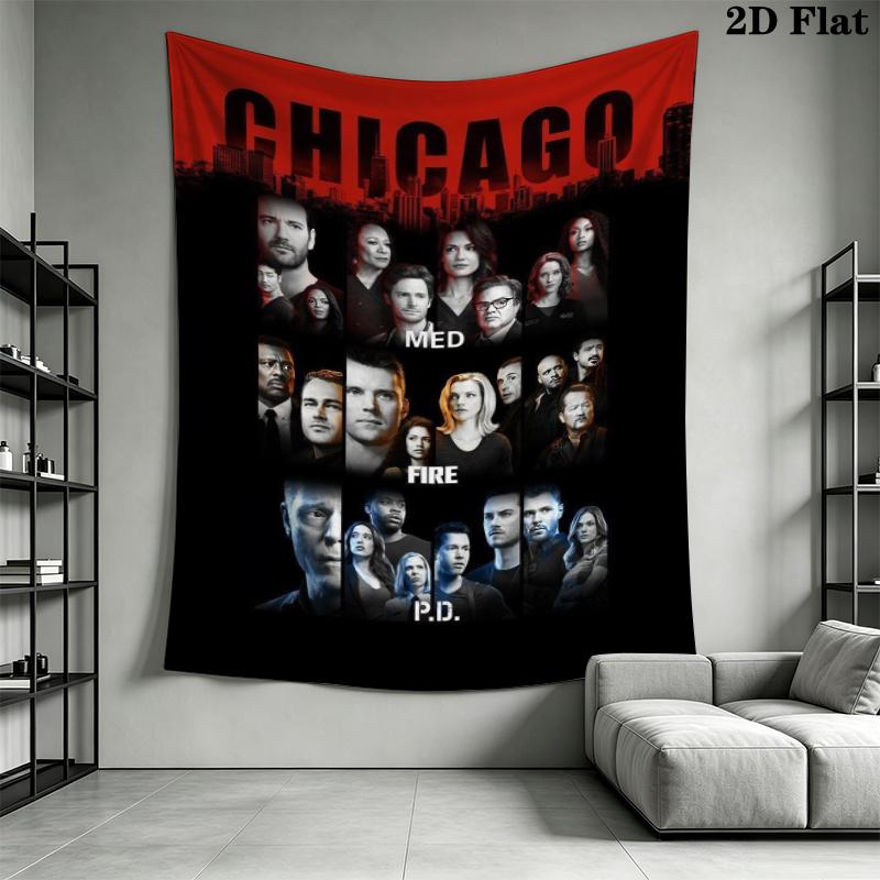 Chicago Fire Wall Tapestry Aesthetic Wall Hanging Printed Fabric Blanket Decorative Tapestries for Bedroom Living Room Home Decor