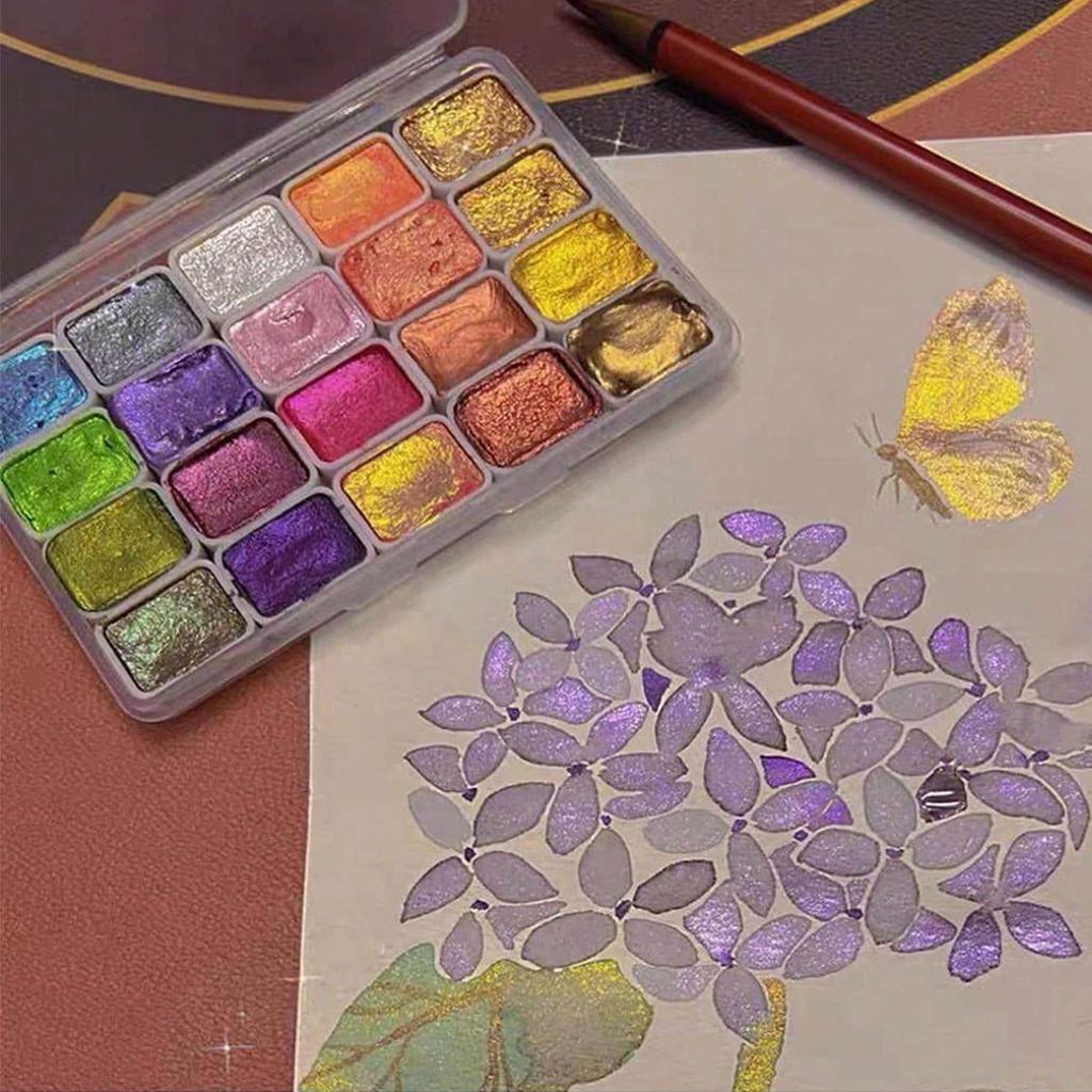 20/36/98 Farben Perlmutt-Aquarellfarbe - Intensiver Glanz Lichtechtheit Metallische Aquarellfarbe Set Glitzer Solide Pigmente