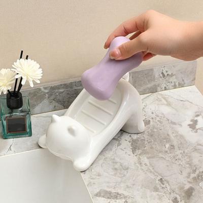 Yousheng 1/2 Stück Badezimmer Seifenhalter Rutschfestes Design Schneller Wasserablauf Entzückende Katzen Seifenschale Einfache Reinigung Seifensparer