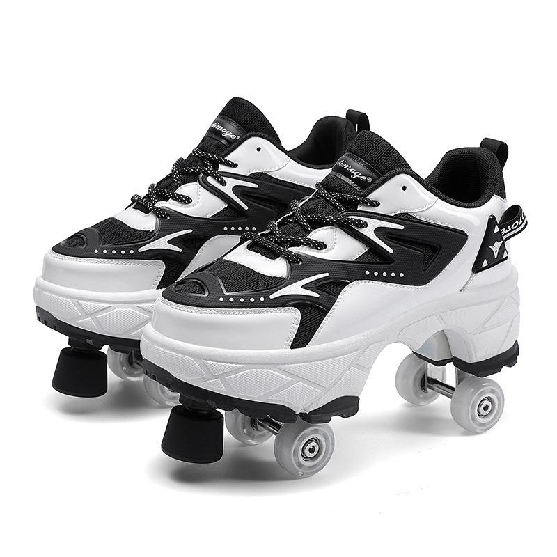 2025 New Dual-purpose Roller Skating Deformation Shoes Double Row Roller Skating Shoes Modified Version Four-wheel Running Shoes