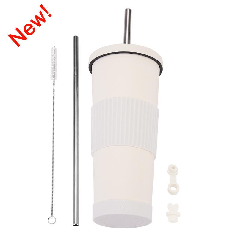 830Ml Stainless Steel Straw Cup Large Capacity Non-Slip Sleeve Straw Thermos Cup Simple Car Water Cup