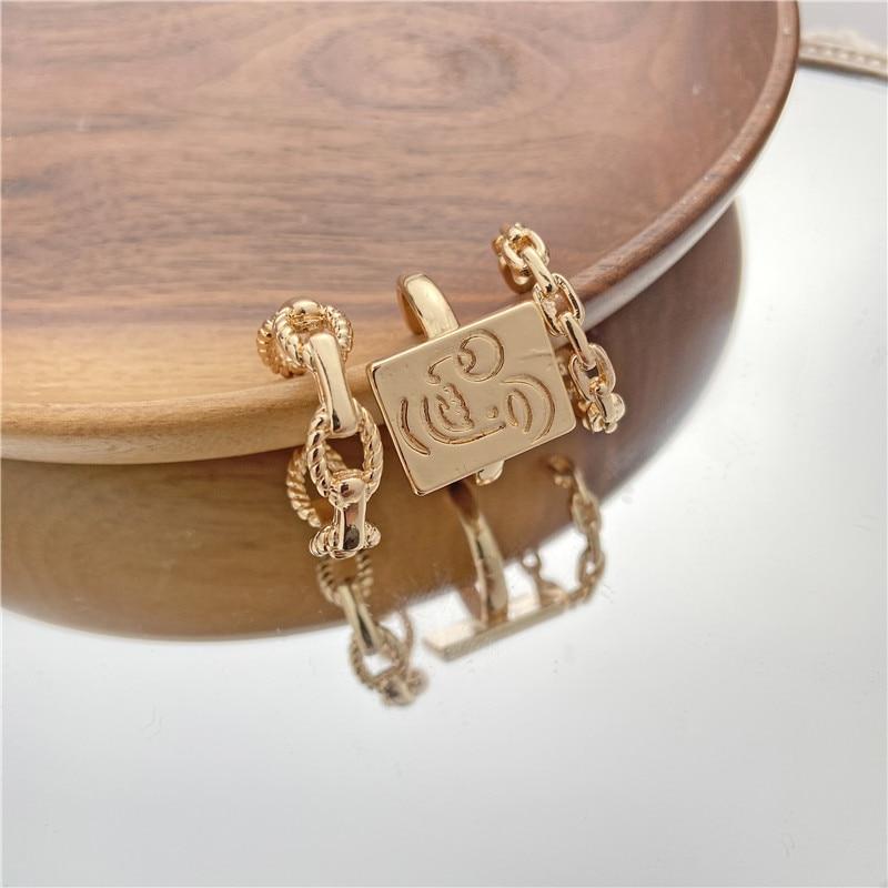 17KM Neogotisches 3-teiliges/Set Kettenring-Set für Damen Gold Geometrisch Quadratische Münze Knöchelring Schmuck Finger-Accessoires