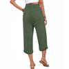 Women's Cotton And Linen Pocket Elastic Casual Pants Five Quarter Pants