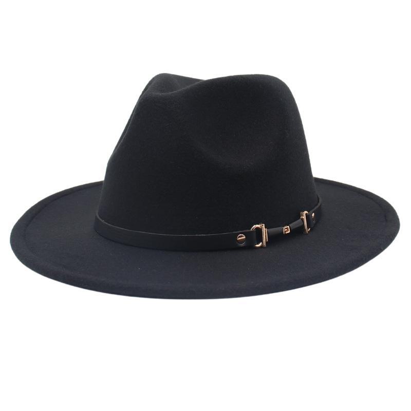New European-American Style Jazz Windbreaker Hat with Large Brim Felt - Solid Color