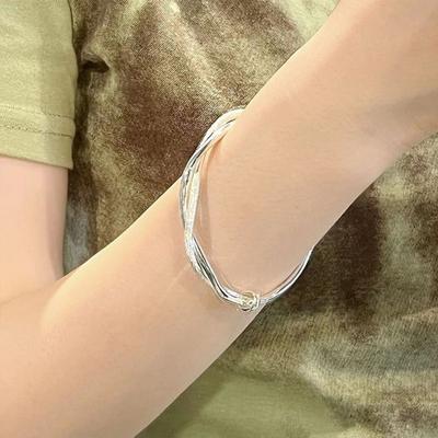 Bracciale da donna Yousheng Intrecciato Intrecciato Lega Colore Argento Stile Cinese Regolabile Liscio Lucidato Gioiello da Polso Regalo Anniversario Compleanno