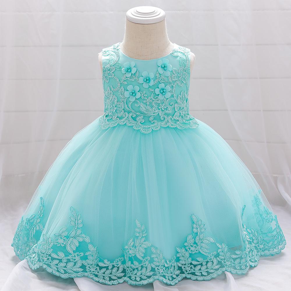 Girls' Formal Princess Dress - Floral Lace Mesh with Flower Detail, Ideal for Weddings