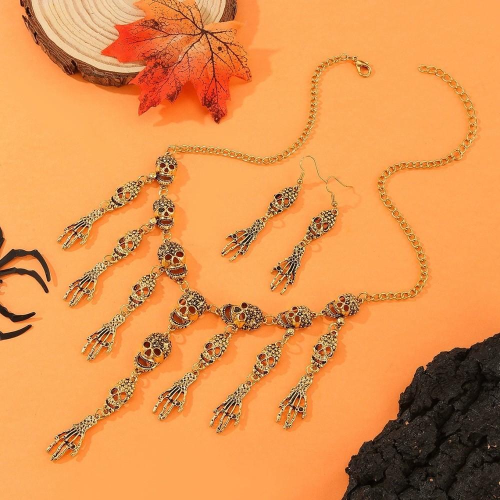 

Skull Halloween Jewelry Set With Alloy Pendant And Drop Earrings For Party Wear