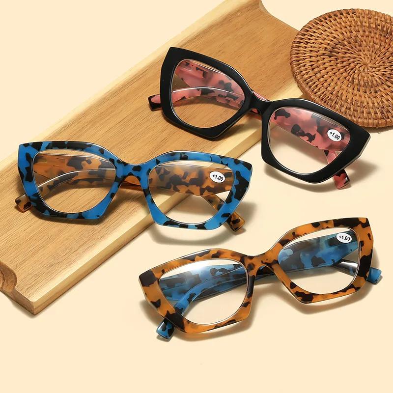 ladies's Trendy Butterfly Presbyopia Glasses New Cat Eye Large Frame Polygonal Reading Glasses Anti Blue Light Computer Glasses for daily use