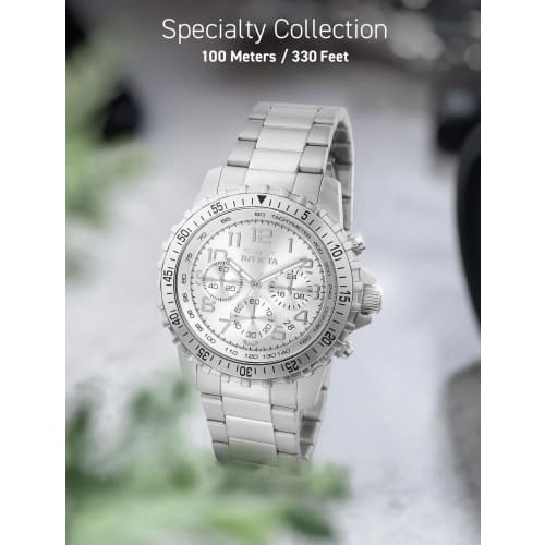 Invicta Specialty Quartz Watch, 45mm Case, Silver Stainless Steel Strap, Silver Dial, 6620, Men's