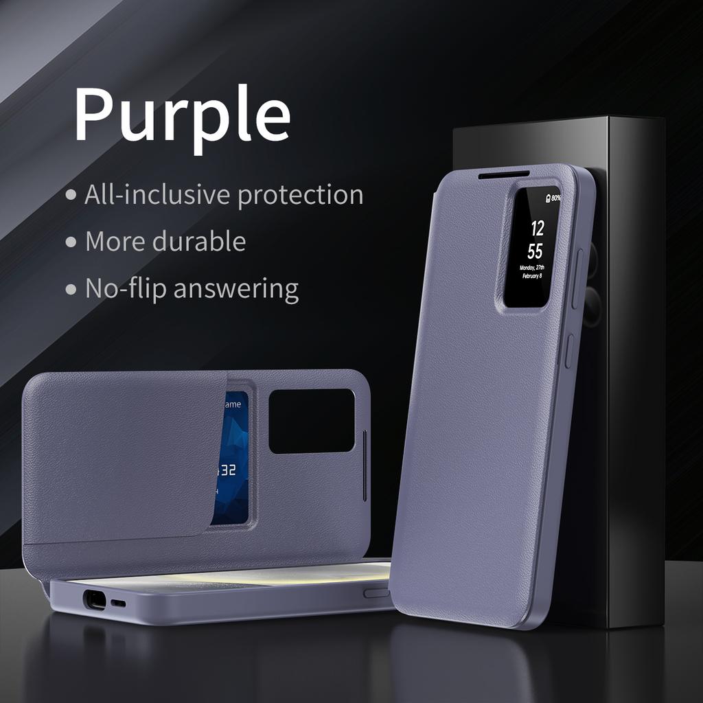 Flip Case for Samsung Galaxy S26 Ultra S25 S24 S23 S22 Plus FE , Smart Window S View PU Leather Card Holder Wallet Cover