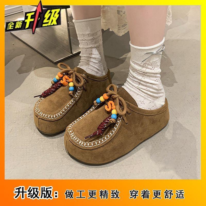 Niche design sense lace-up Birkenstock slippers women's fashion and comfort retro thick-soled half slippers women's 2025 spring and autumn new models