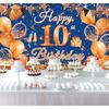 Large Happy 10th Birthday Banner Blue and Orange Ten Birthday Party Decorations Blue Orange 10 Year Old Backdrop Décor Supplies for Boys Girls