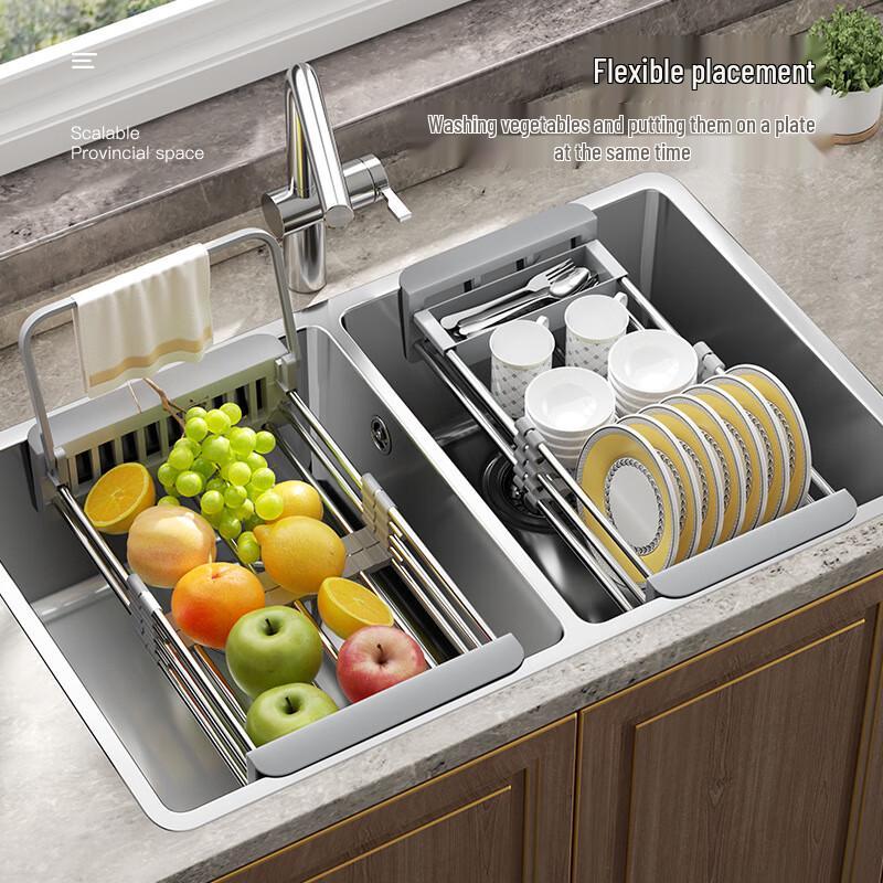 Einziehbares Edelstahl-Abtropfsieb für die Küchenspüle