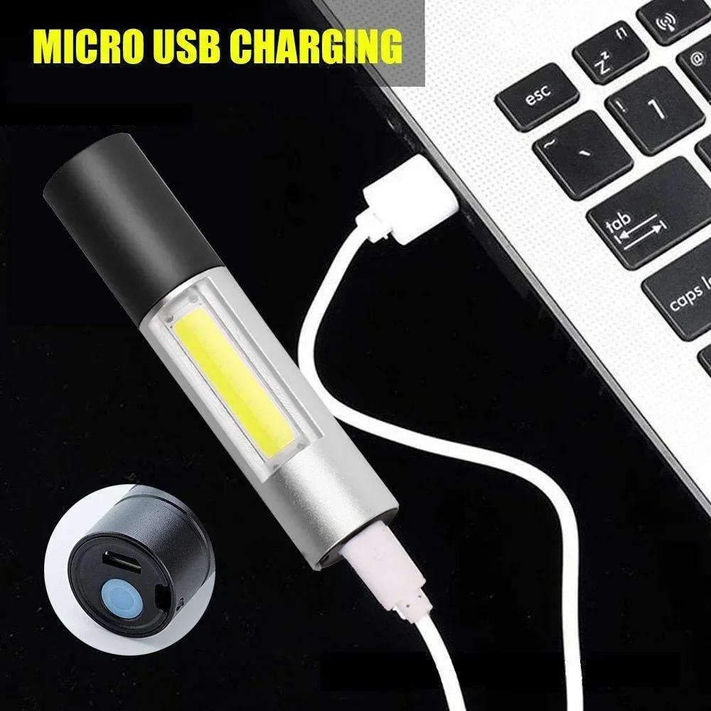 KDULIT Mini LED Flashlight 800LM Zoomable USB Rechargeable Waterproof Lamps 3 Switch Modes Portable Torch Outdoor Flash Light