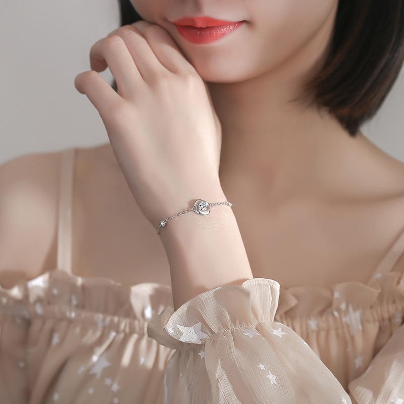 Sterling Silver S925 Trendy Internet Celebrity Korean Version Simple Personality Best Friend Student Rose Flower Ins Cold Style Bracelet for Women