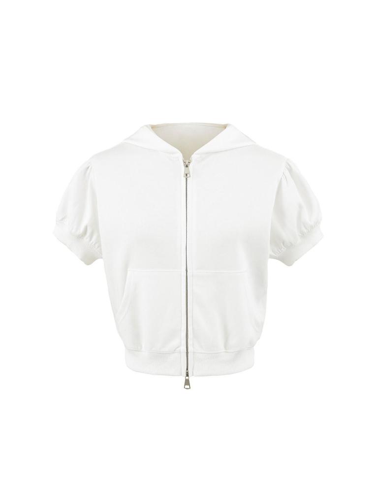Women's Macaron Color Short-Sleeved Hooded Cardigan with Bubble Sleeves and Thin Sun Protection