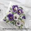 Purple Pansy Floral Pillow Cover 2D Faux Embroidery Print Vintage Botanical Flower Cushion Case For Sofa Bed Couch Elegant Home