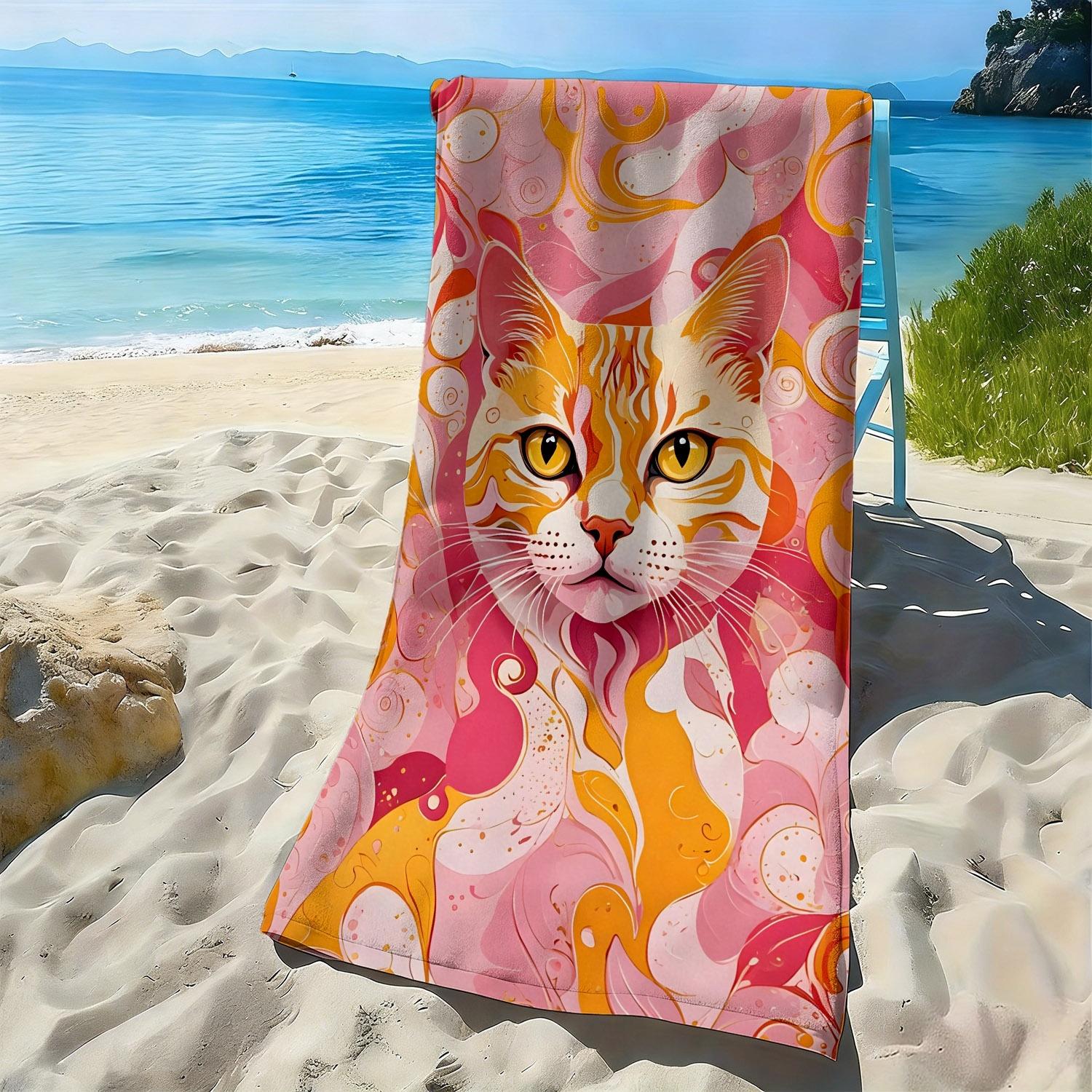 

Abstract fluid pattern of a cartoon cat polyester microfiber beach towel highly absorbent, suitable for swimming beach outings W30*H60(CM)