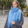Womens Wool Scarf Winter Warm Long Shawl Unisex Solid Color Cashmere Feel Blue Navy Sky Tone