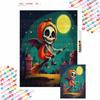Pumpkin Skeleton Witch 5D Diamond Full Diamond Art Painting Kit Diamond Painting Home Decor Moonscape Wall Art DIY Craft Gift