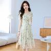 Grünes florales Midi-Kleid im französischen Stil