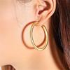 Gold-Plated Stainless Steel Round Earrings - European & American Fashion, Simple Hollow Circle Design