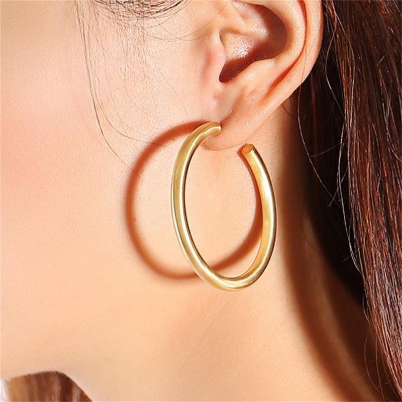Gold-Plated Stainless Steel Round Earrings - European & American Fashion, Simple Hollow Circle Design