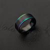 Mens Black Stainless Steel Wedding Band Ring Two Tone Rainbow Line Polished Ring Comfort Fit Multi Color  Fraternal Rings