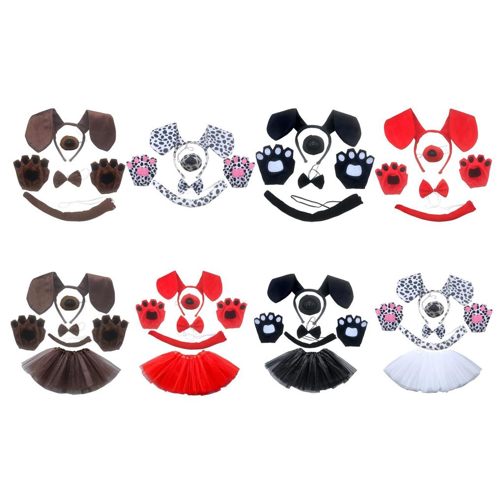 Dog Ears Headband and Long Tail Cosplay Props Bowtie Dogs Nose Gifts Costume Accessories Animal Ears Headband for Kids