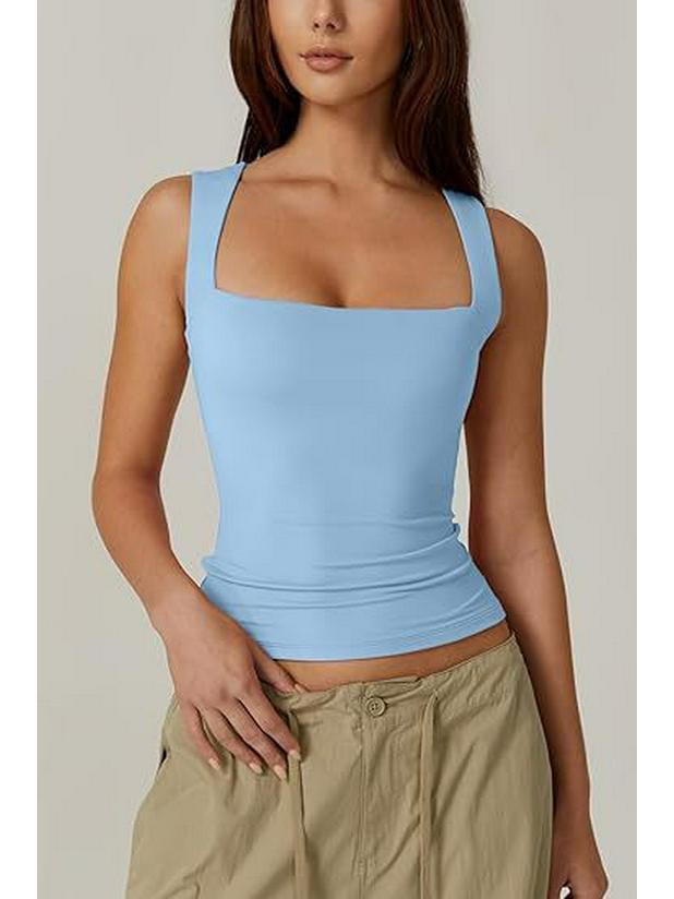 European & American Street Style Square Neck Slim Tank Top - Women's Fashion Base Layer 2025