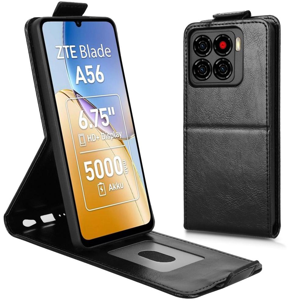 

For ZTE Blade A56 Stand Case Magnetic Clasp Vertical Flip Leather Phone Cover with Card Holder Black