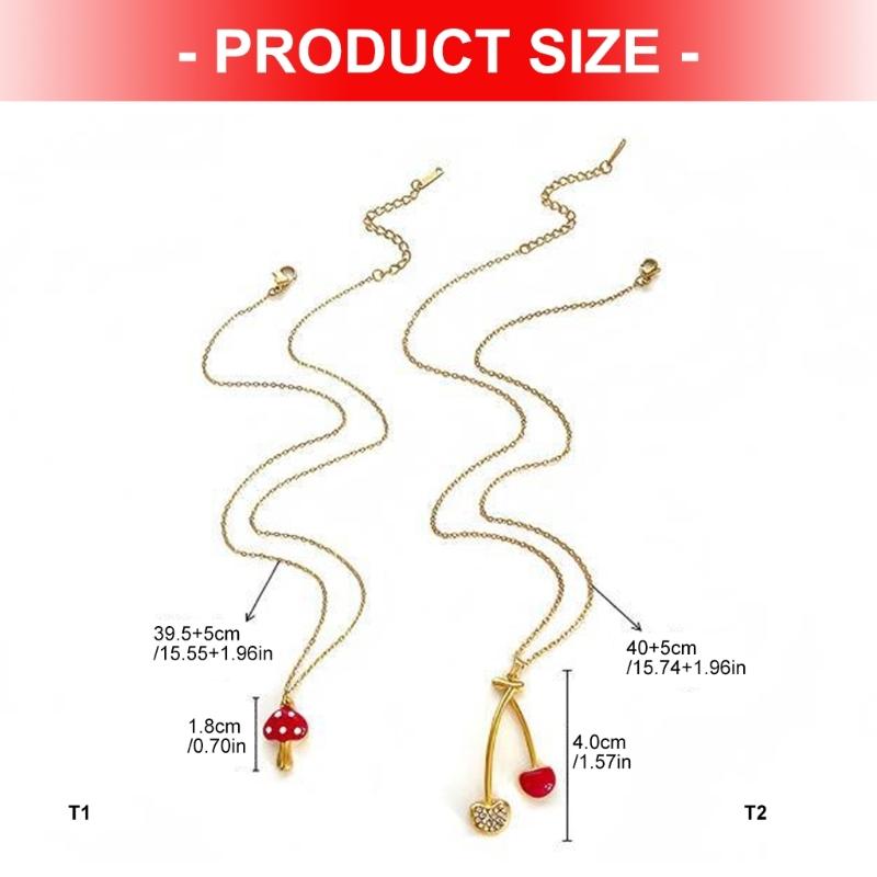 Simple Cherry Mushroom Drop Oil Pendant Neckchain Stainless Steel Layering Necklace Jewelry For Women Daily Wear