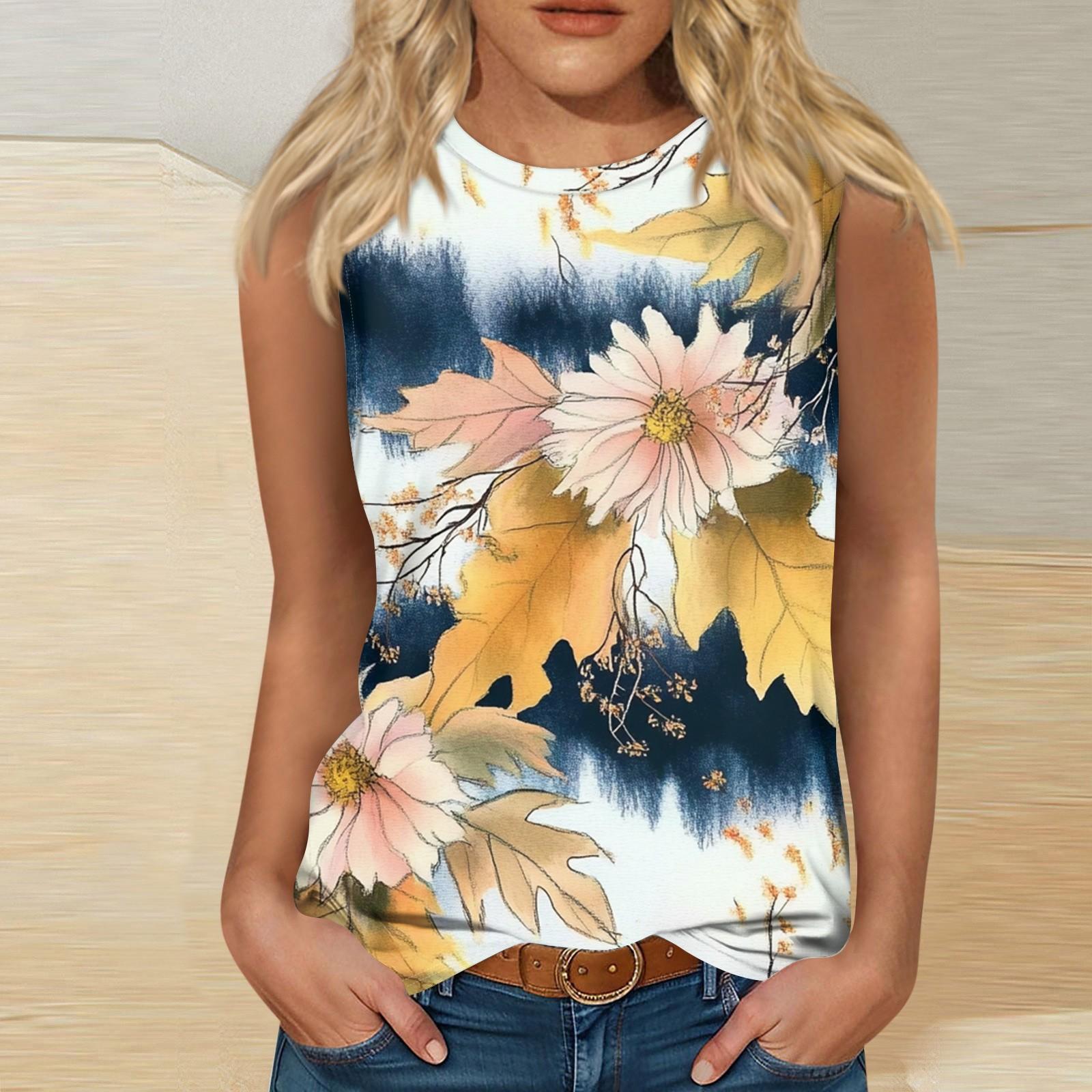 

Женские повседневные туники, топы для ношения с леггинсами, летние рубашки без рукавов с принтами, майки, блузки M жёлтый