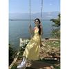 French Small Yellow Suspender Dress Women's Summer New Waist Temperament Long Dress Seaside Vacation Skirt