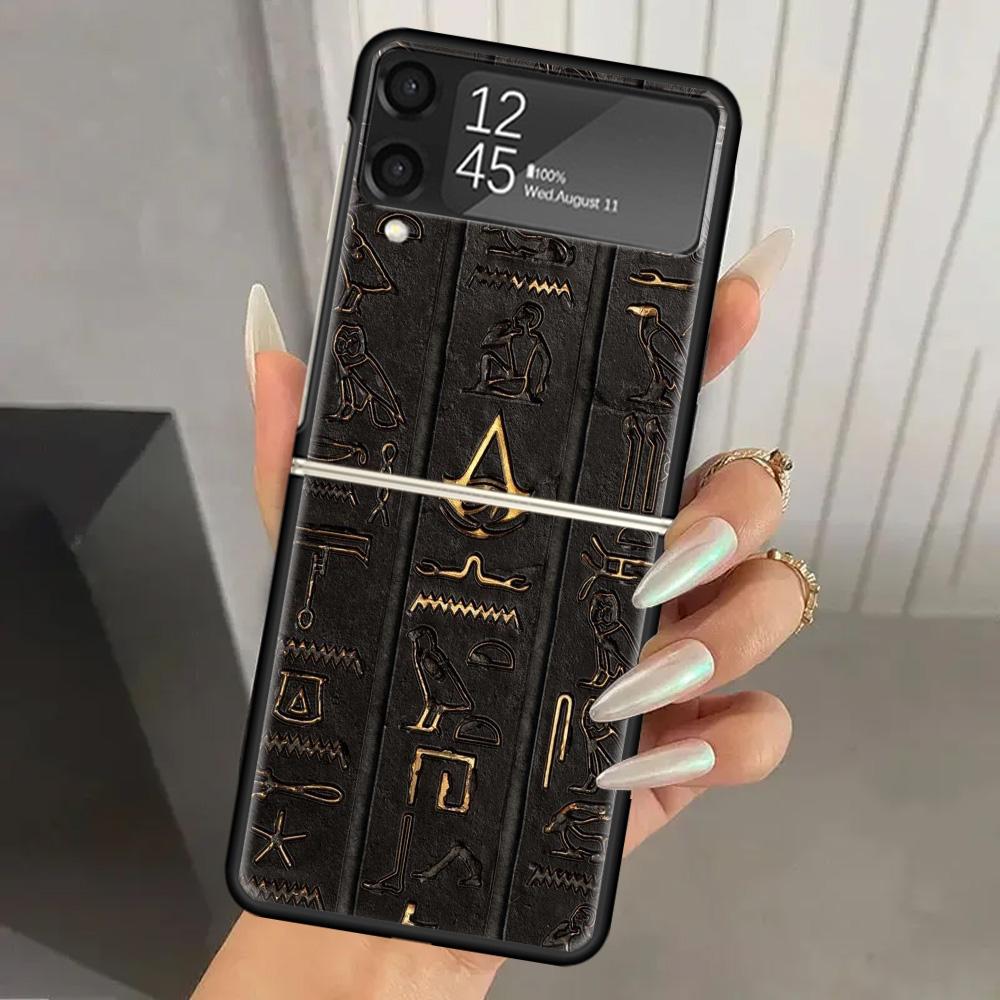 Sacred Eye of Horus Egypt Fresco Hard PC Phone Case For Samsung Galaxy Z Flip 6 5 4 3 Black Cover ZFlip6 Flip5 Flip4 5G Foldable