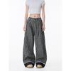Black of Exit American Retro Plaid Cuffed Casual Pants for Men and Women, Loose and Lazy Wide-Leg Floor-Length Pants