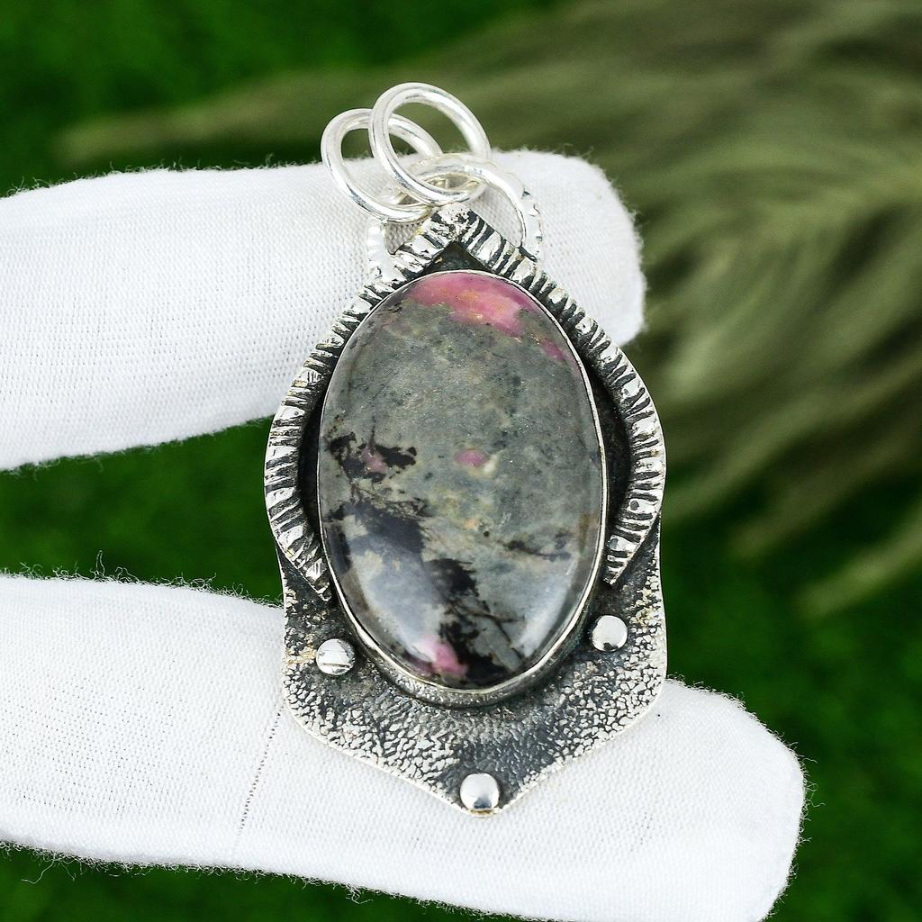 Wedding Gift For Her 925 Sterling Silver Natural Rhodonite Gemstone Pendant