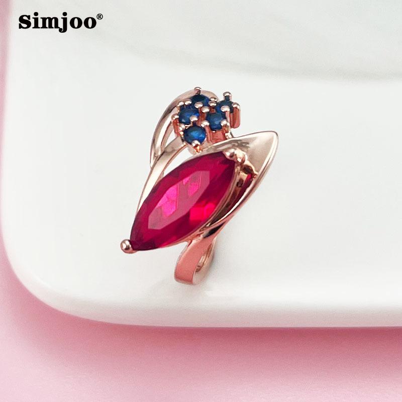 SIMJOO Zircon Ring Fashion Horse Eye Pigeon Gemstone Ring for Women