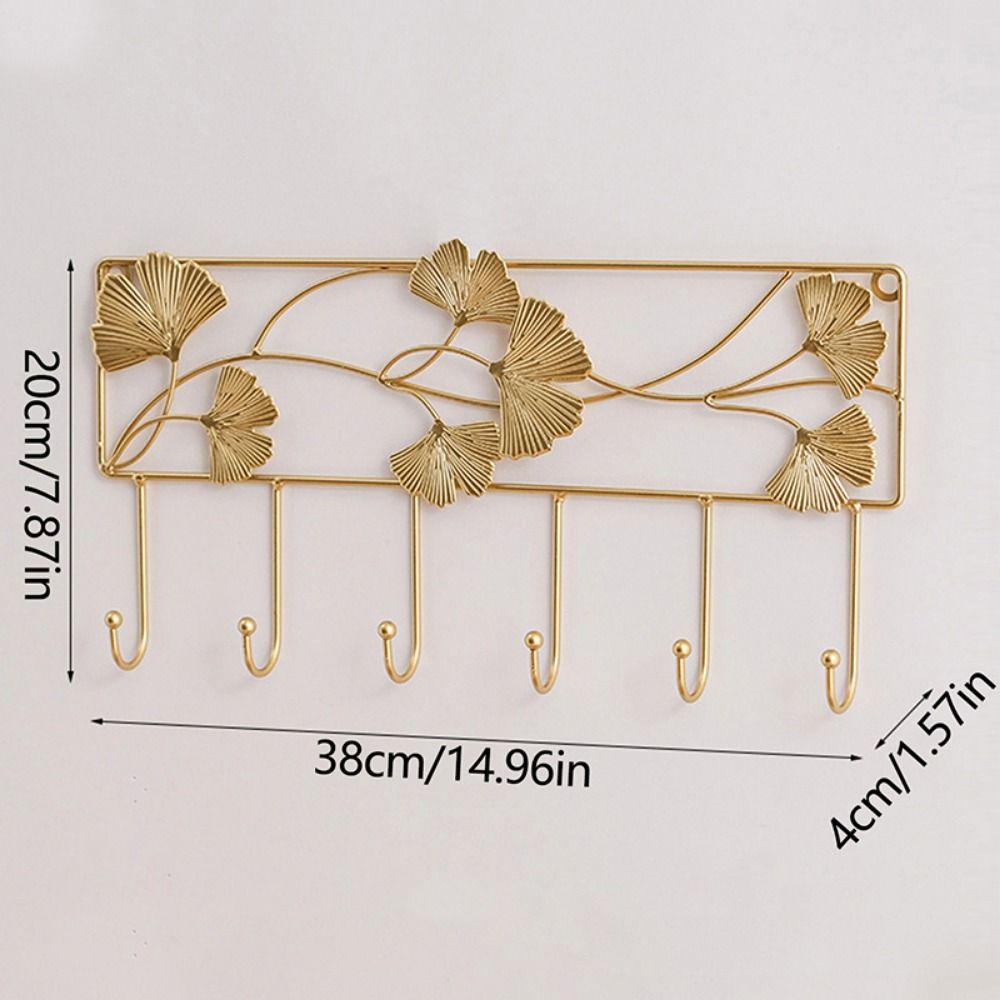 

Ginkgo Leaf Shape Metal Stoarge Hanger Wall Mounted Key Holder Golden Ginkgo Leaf Hook Wall Decor style 4