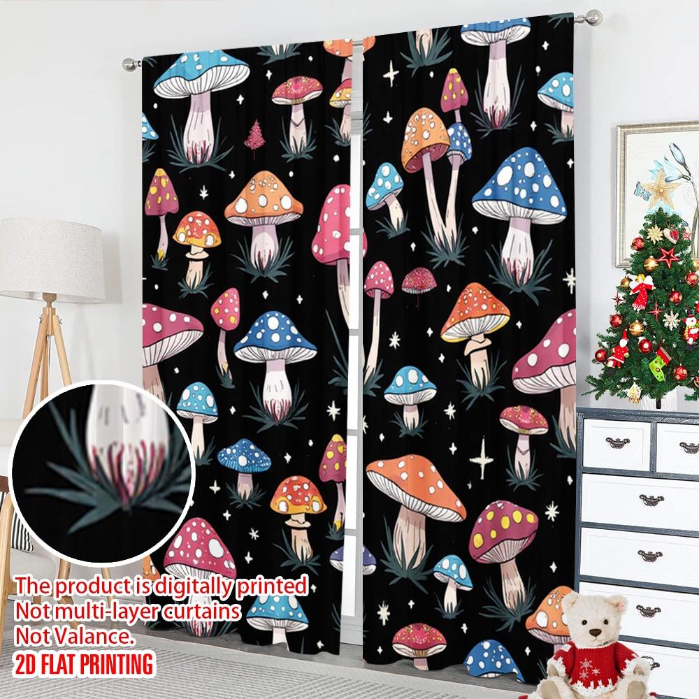 Flat Printing Party Curtain Psychedelic Mushroom Eye Digital Printed Polyester Drapes Holiday Decorations Use Home Set Of 2 Made Washable