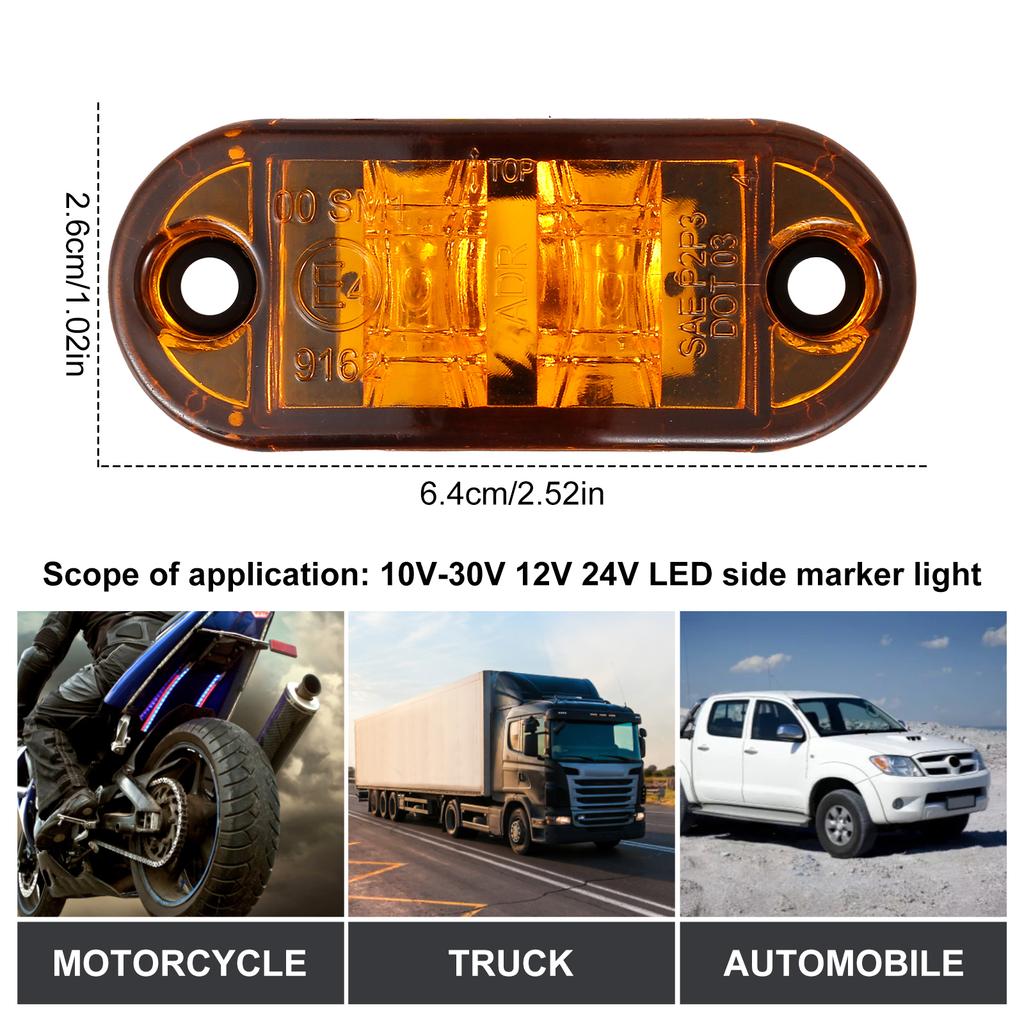 10 Pack Durable Led Side Marker Lights for Trailer Trucks Caravan Side Clearance Marker Light Lamp Led Yellow 12V 24V LED