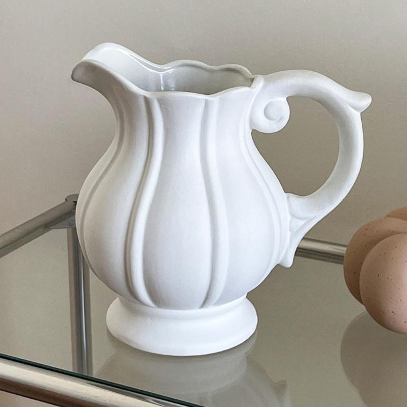 Stylish Nordic Minimalists Jugs Vases With Handle White Ceramic Flower Arrangement Pitcher Vases For Wedding Centerpieces
