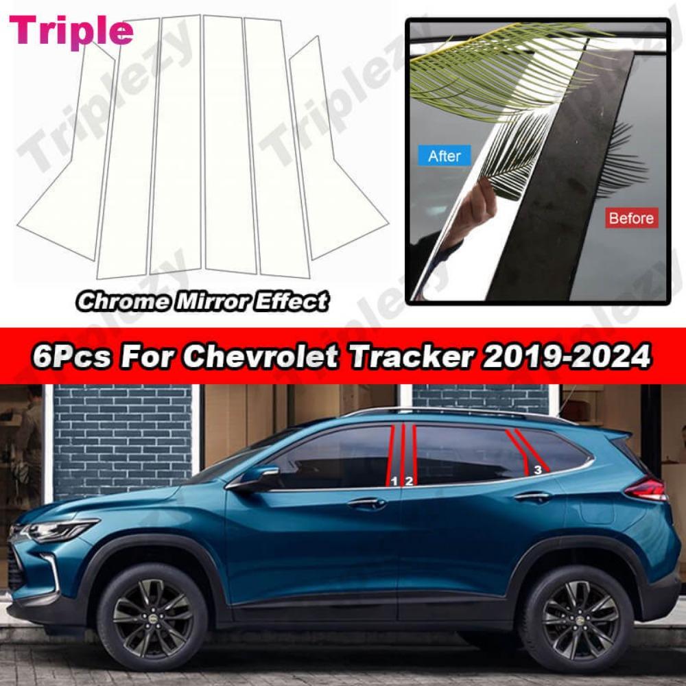 Chrome Carbon Fiber Black Door Window Center Middle Column BC Pillar Post Cover Mirror Effect Trim Sticker For Chevrolet Tracker