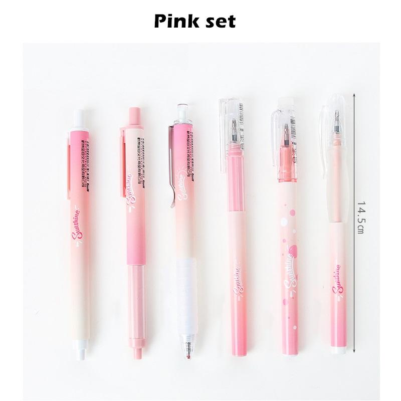 

6 шт., набор красочных гелевых ручек, цветочный фиолетовый, морской синий, солнечный свет, розовый бочонок, черный цвет, чернила для письма, офисные школьные принадлежности