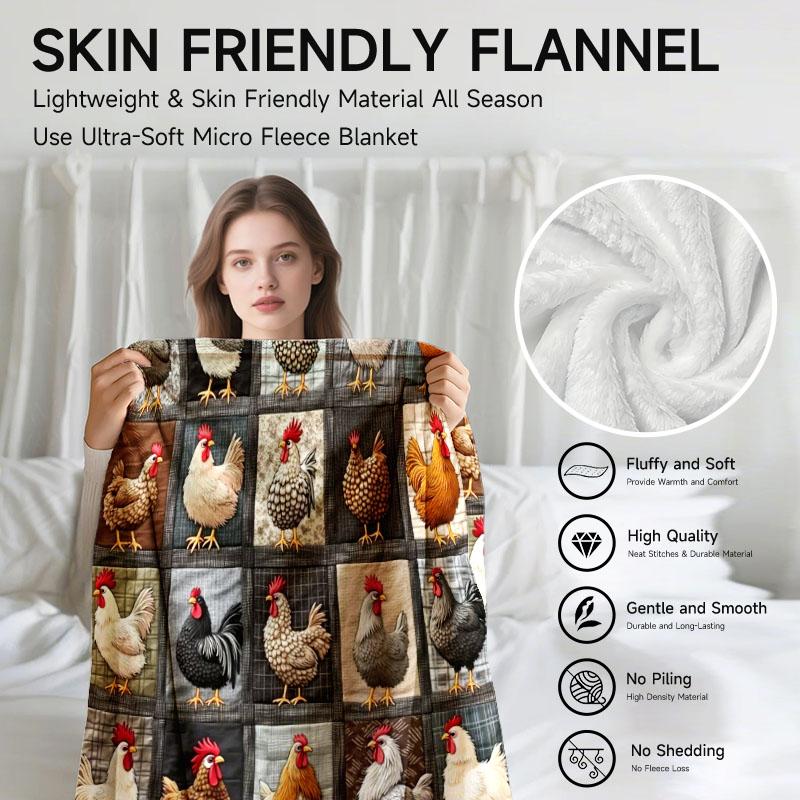 1 Piece Chicken-themed Gray Flannel Blanket, Soft, Suitable for Sofa, Bed, Office, All-season Use.