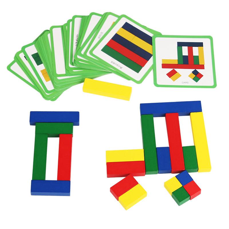 

Деревянный пазл с геометрическими фигурами и разноцветными блоками для взаимодействия родителей и детей