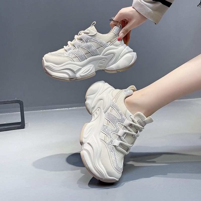 

Fashion New Fashion Women Tennis Shoes Chunky Sneakers for Women Spring Autumn Thick Bottom Dad Shoe Ladies PU Leather Platform Sneakers 35 бежевый