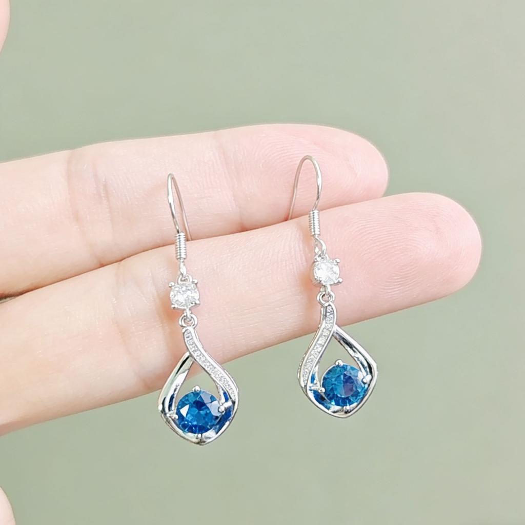 New Ruby Water Drop Long Earrings Women's High Texture Sapphire Earrings Ear Jewelry