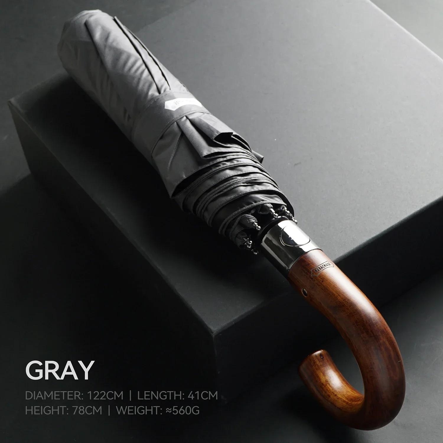 

Parachase Деревянный Большой Ветрозащитный Прочный Зонт от Солнца с УФ-защитой для Мужчин, Зонт для Гольфа Складной в Деловом Стиле для Дождя Aluminum&8K серый