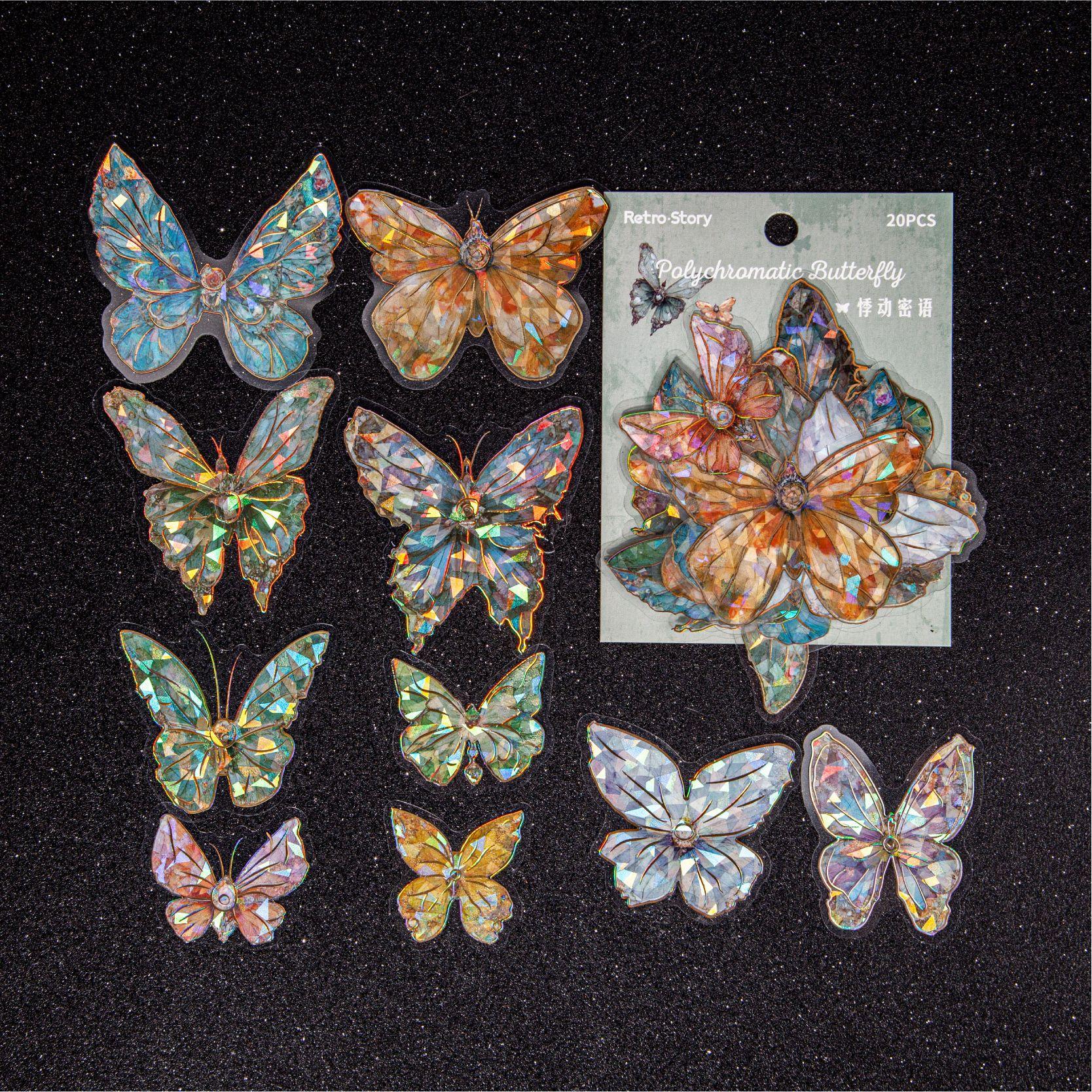 

20-Piece Retro Glitter Butterfly Sticker Pack, Sparkly Decor for Journal & Scrapbook